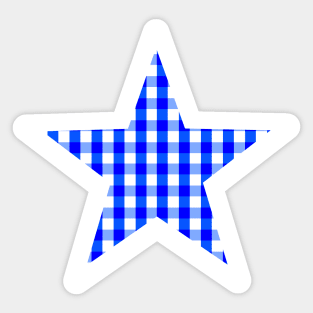 Bright Blue and White Gingham Star Sticker